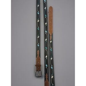 Youth / Kids Western Leather Belt  Silver & Turquoise Design Girls X L 32"-36"
